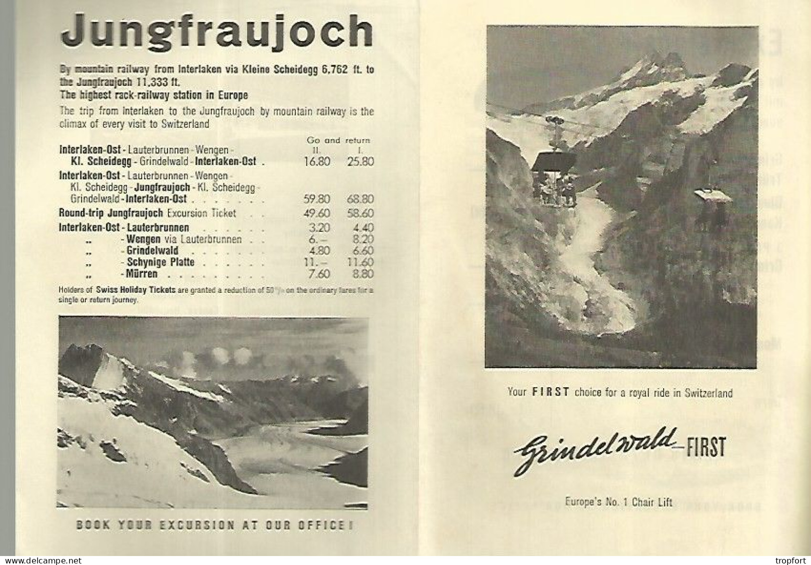 Dépliant Touristique GRINDEL VALD FIRST 1960  JUNGFRAUJOCH   SUISSE - Reiseprospekte