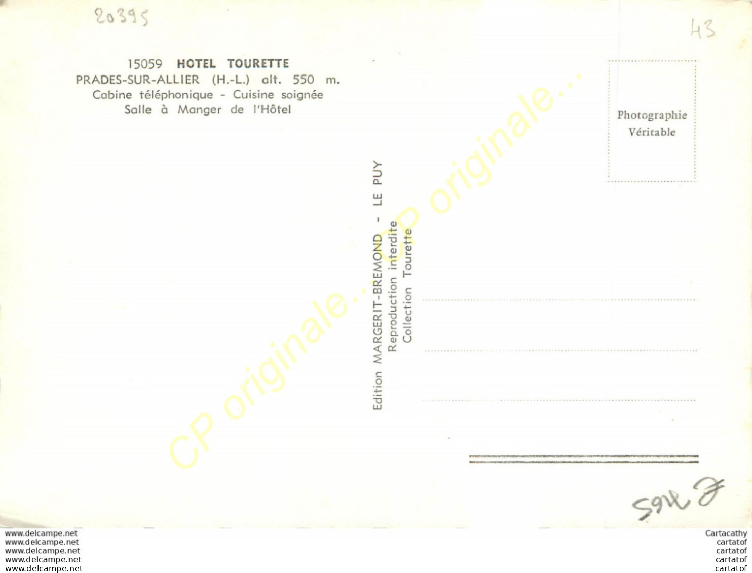 43.  PRADES SUR ALLIER .  Hôtel TOURETTE .  Salle à Manger . - Sonstige & Ohne Zuordnung