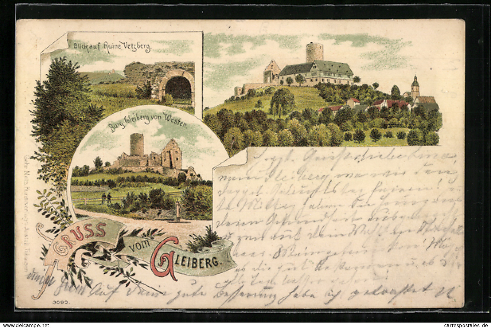 Lithographie Gleiberg, Burg Gleiberg Von Westen, Blick Auf Ruine Vetzberg  - Autres & Non Classés