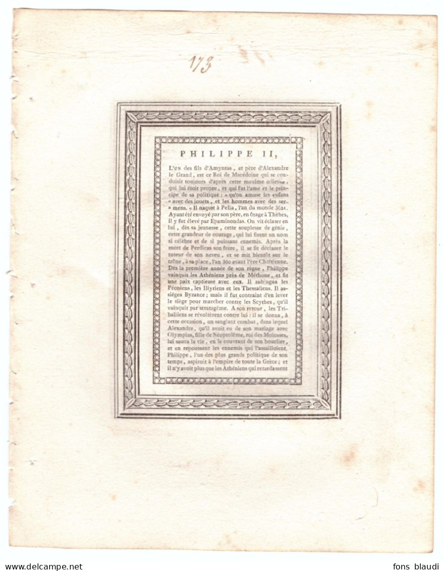 18ème Siècle - Gravure Sur Cuivre - Portrait De Philippe II De Macédoine (Pella 382 Av. J.-C. - Aigai 336 Av. J.C.) - Prints & Engravings