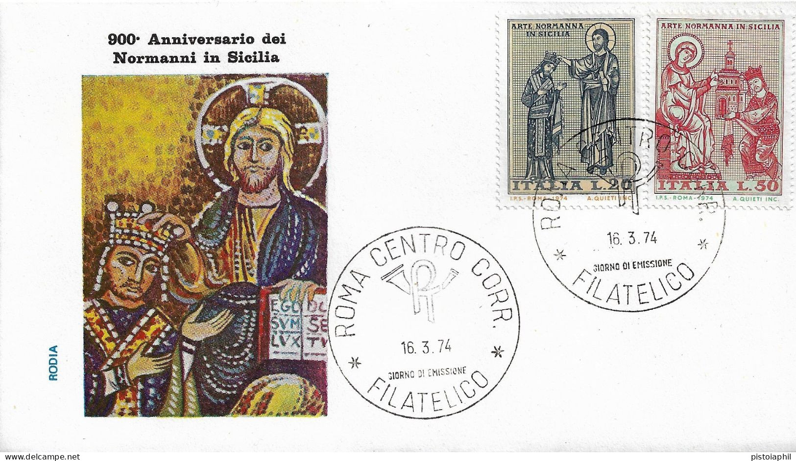 Fdc Rodia: NORMANNI IN SICILIA (1974); No Viaggiata; Annullo Filatelico Roma - FDC