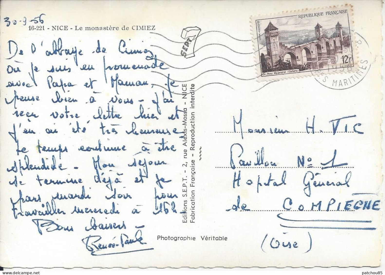 CPSM  France Provence Côte D’Azur  06  Alpes-Maritimes   Nice  Le Monastère De Cimiez  1956 - Bauwerke, Gebäude