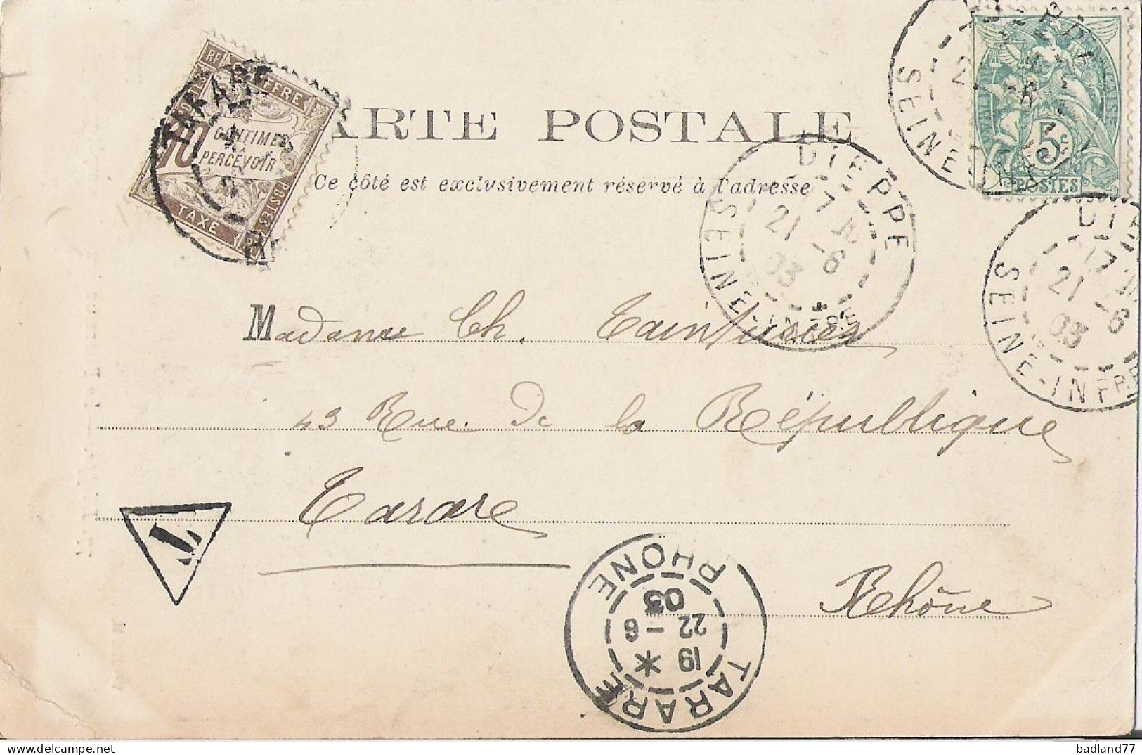 76 - DIEPPE - Le Phare Un Jour De Tempête  (carte Taxée - Timbre Taxe 10c) - Dieppe