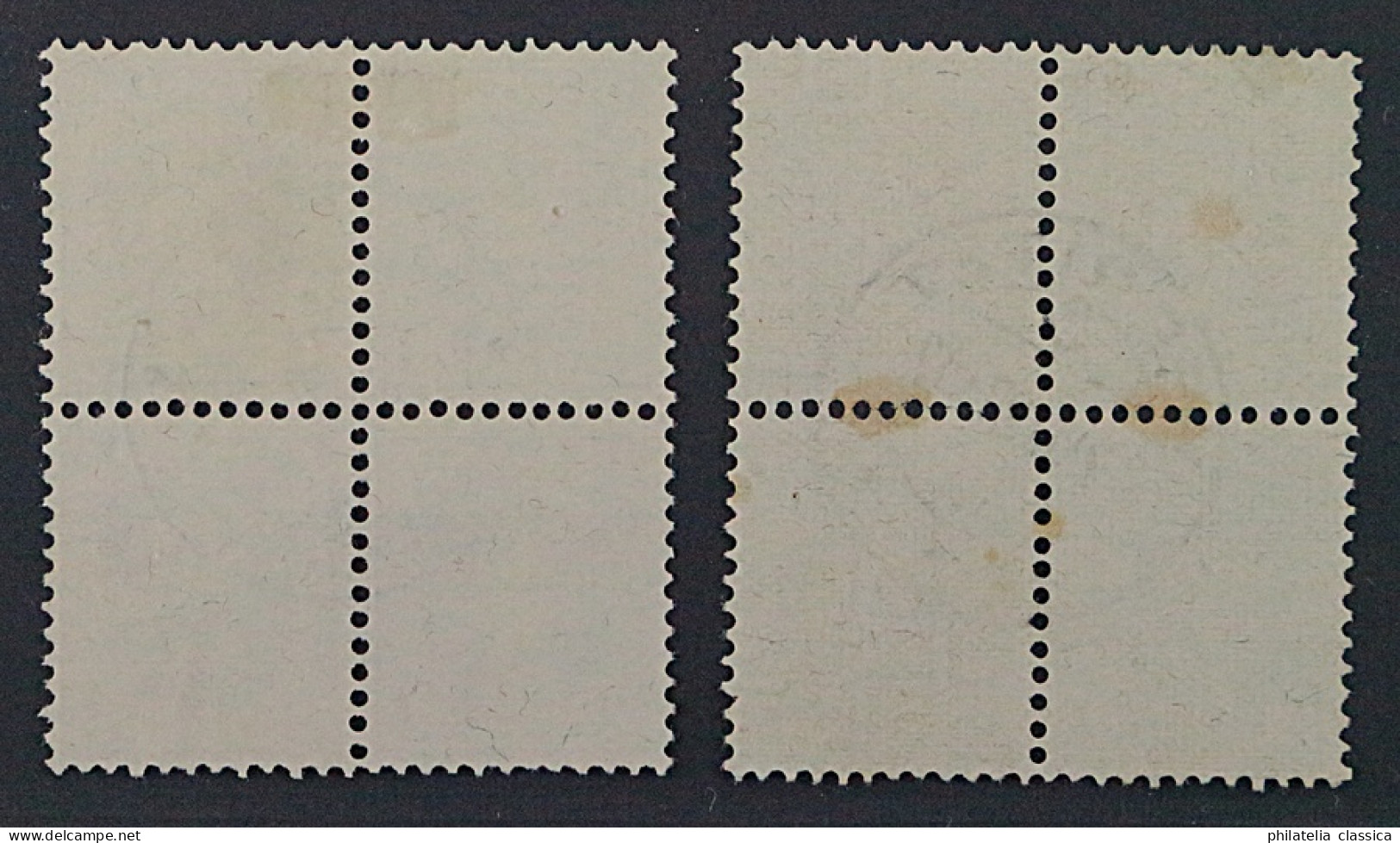 1907, SCHWEIZ 95-96 Tell Im Viererblock (SBK 101-02), Zentr. Stempel, 440,-SFr. - Gebraucht