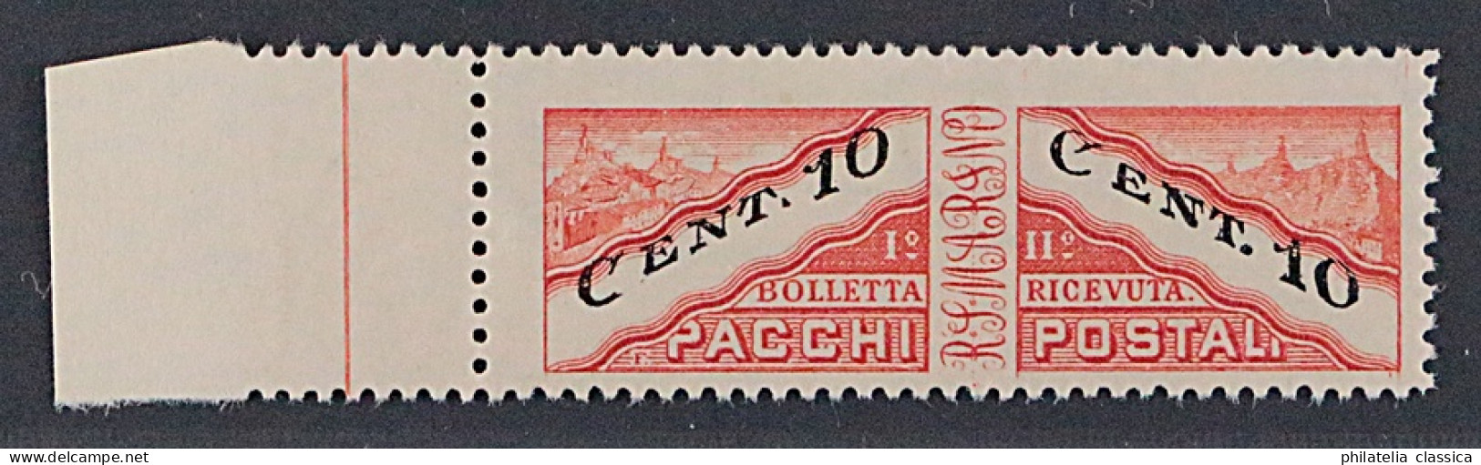 San Marino 17 UMs ** 1945, Paketmarke 10 C. Mitte UNGEZÄHNT, Postfrisch, 750 € - Paketmarken