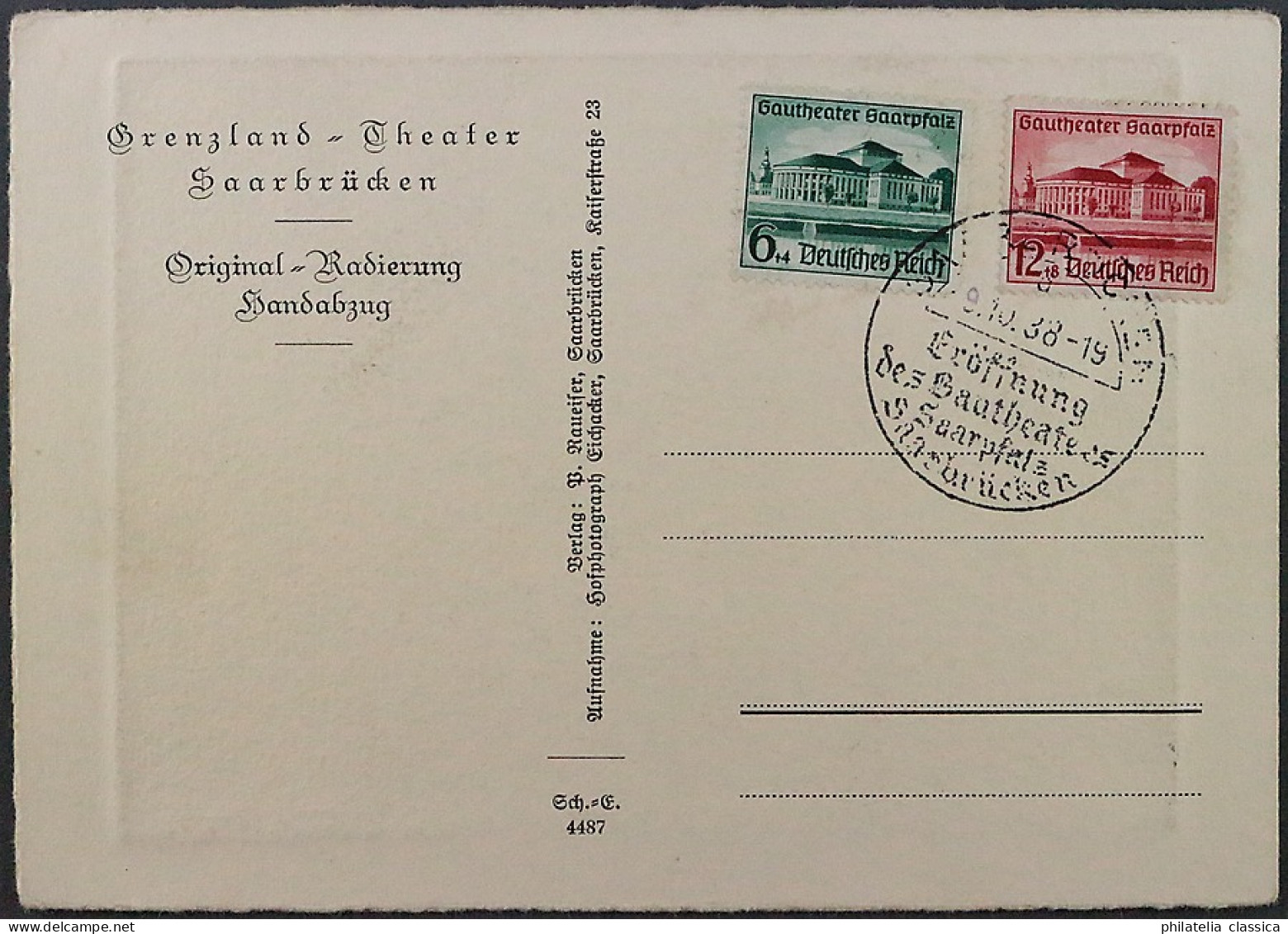 Dt. Reich  673-74 Gautheater Saarpfalz Ersttag Auf Signierter Original-Radierung - Covers & Documents