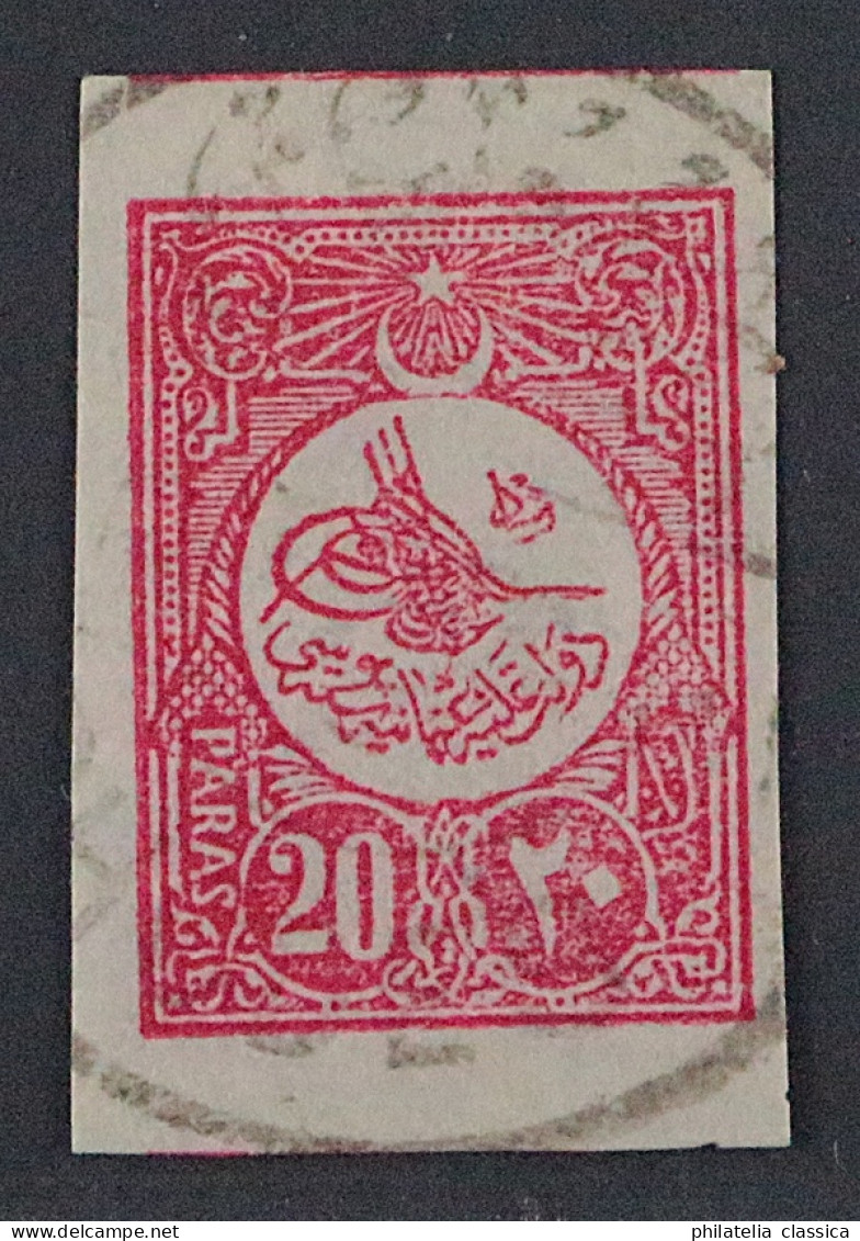 1909, Türkei 161 I U, Tugra Mohamed 20 Pa. Type I, UNGEZÄHNT, Sehr Selten - Usados