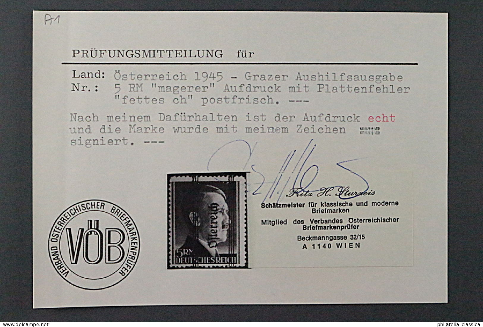 Österreich  696 II PF II **  Hitler 5 RM  PLATTENFEHLER, Fotobefund, KW 700,- € - Unused Stamps