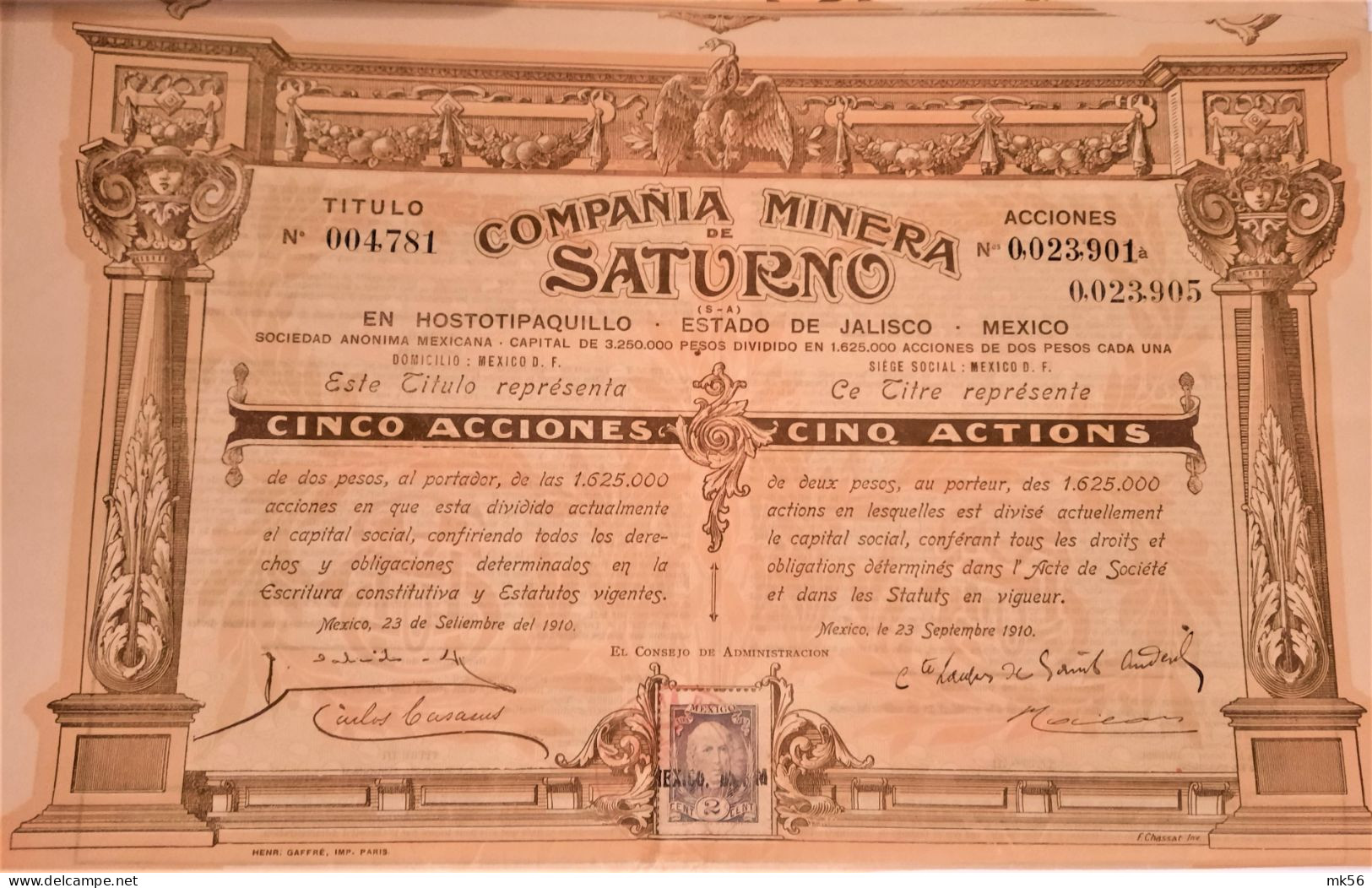 Compania Minera De Saturno En Hostotipaquillo. Etat De Jalisco (Mexico 1910) - Railway & Tramway