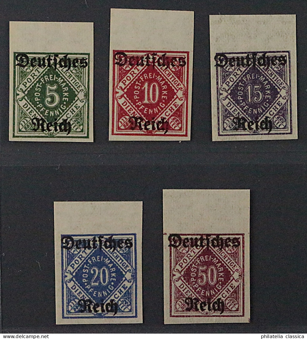 Dienstmarke  52-56 U ** 5-50 Pfg. Komplett UNGEZÄHNT, Geprüft, KW 1350,- € - 1922-1923 Lokalausgaben