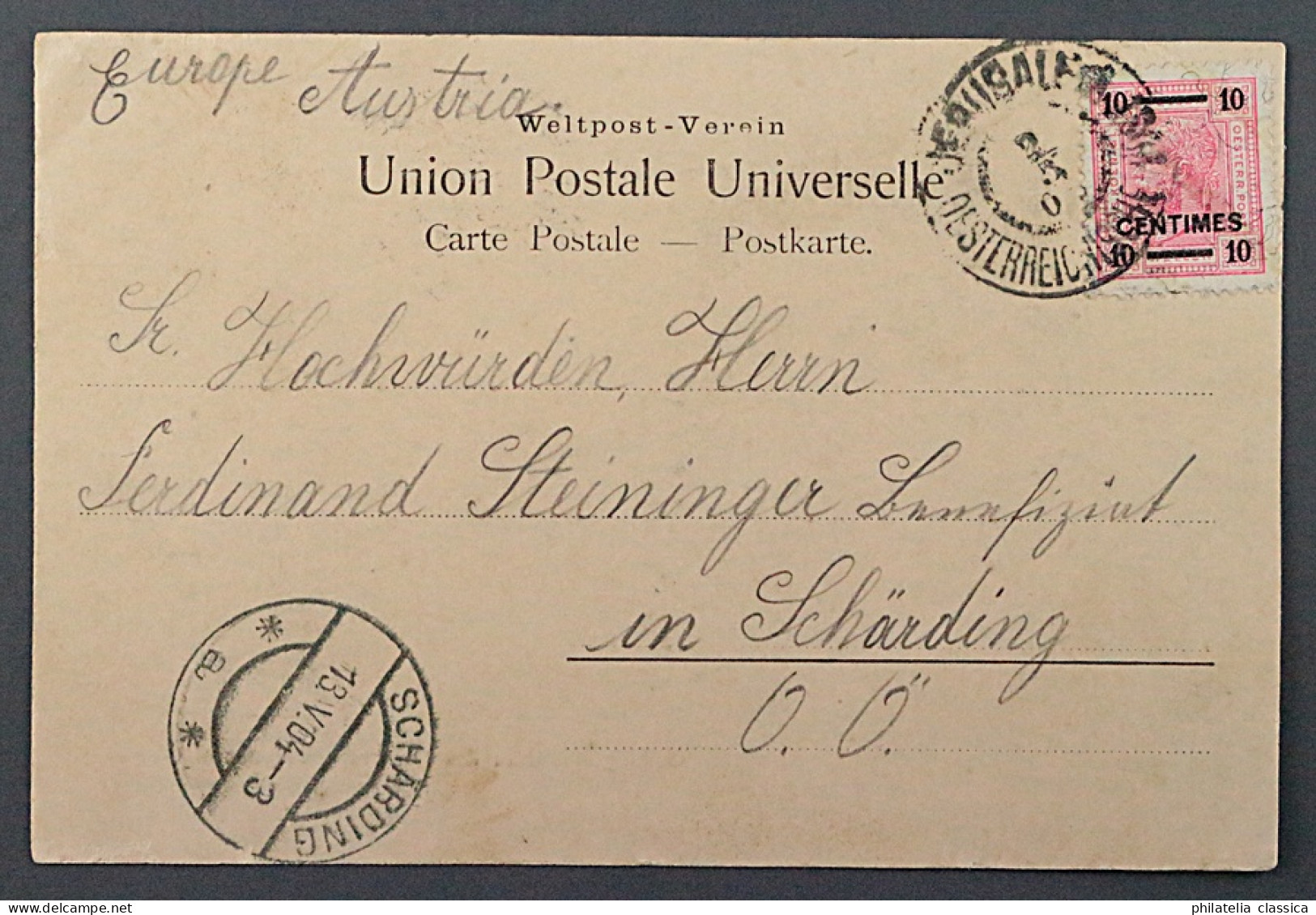 1904, ÖSTERREICH Kreta 9, 10 Cmi. Lackaufdruck Auf Ansichtskarte ÖLBERG, 200,-€ - Autres & Non Classés