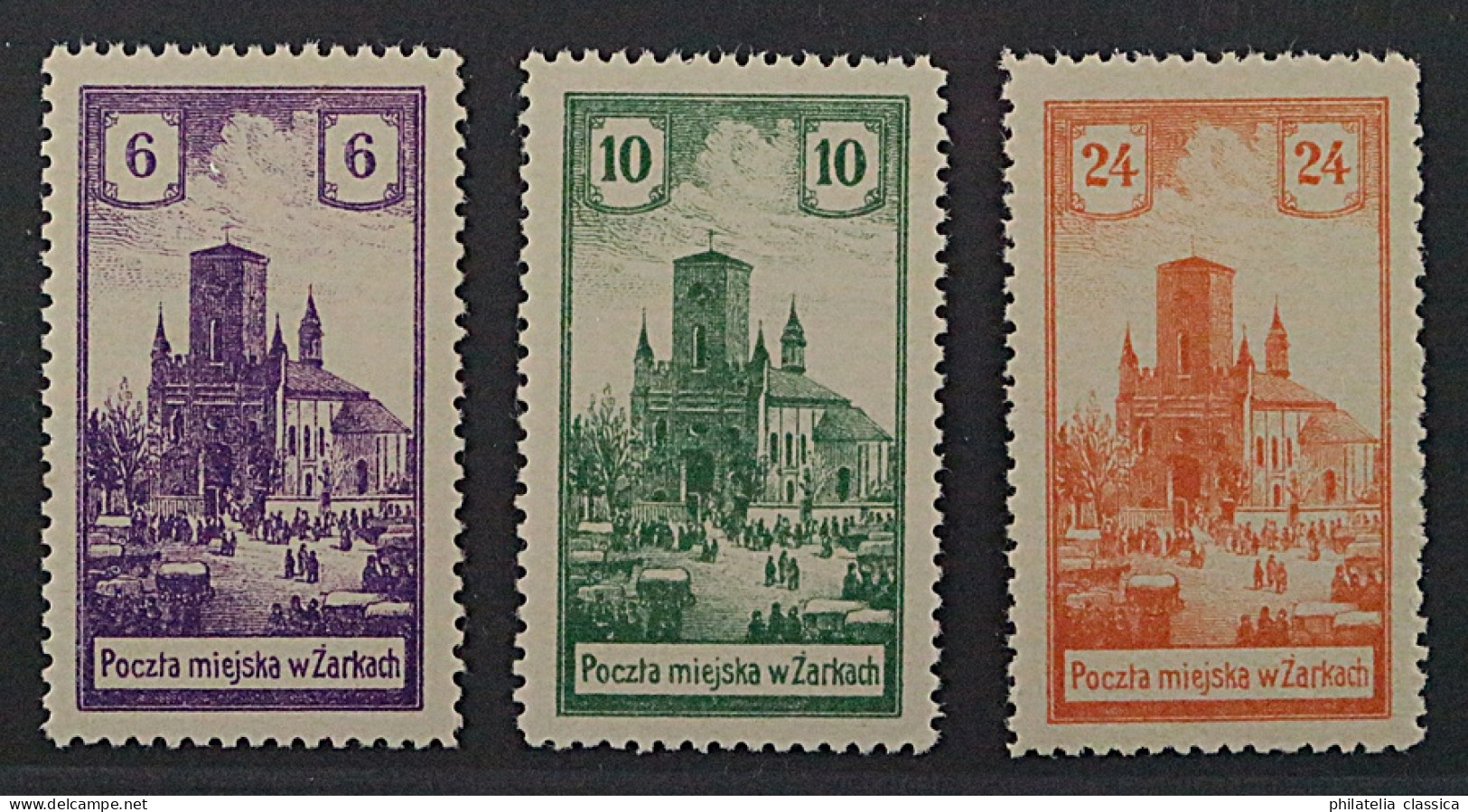 1918, Stadtpost ZARKI 7-9 ** Stadtansicht 6 -24 H. Postfrisch, Geprüft 360,-€ - Occupazione 1914 – 18