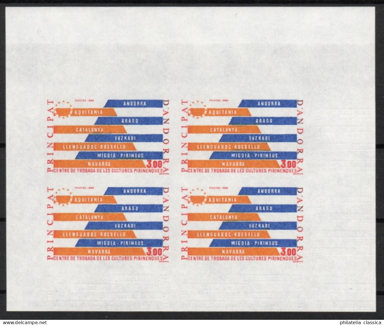 ANDORRA Französisch 354 U ** Vierer-Bogen, Pyrenäenkulturen, UNGEZÄHNT, Selten - Unused Stamps