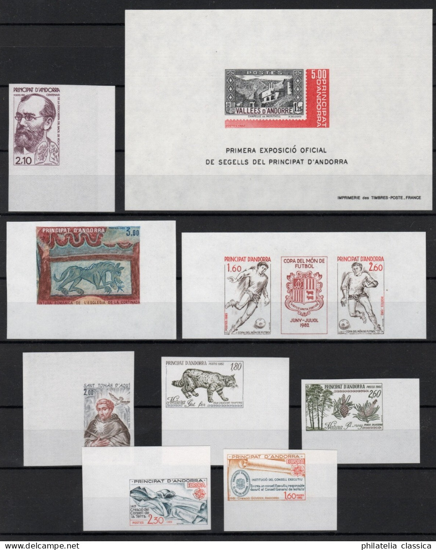 ANDORRA Französisch 321-30, Bl. 1 U ** Jahrgang 1982 Komplett, UNGEZÄHNT, Selten - Unused Stamps