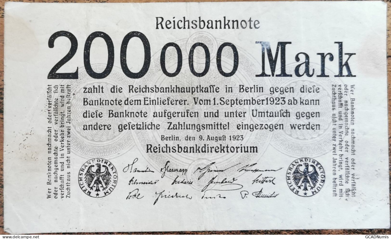 Billet Allemagne 200000 Mark 9 - 8 - 1923 / 200.000 Mark / Reichsbanknote - Andere & Zonder Classificatie