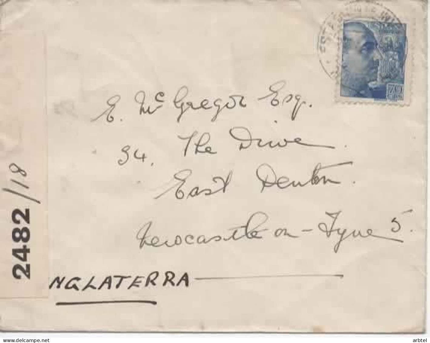 MALAGA A INGLATERRA MAT ESTACION DE INVIERNO CON CESNURA BRITANICA - Cartas & Documentos