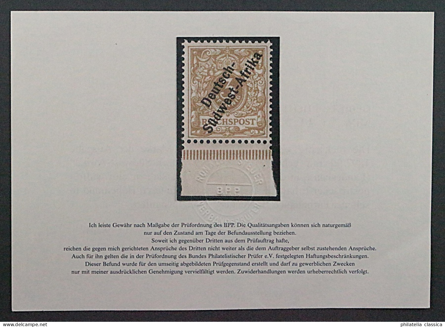 1898, DEUTSCH-SÜDWESTAFRIKA 1 F ** 3 Pfg. Hellocker, Postfrisch, Geprüft 900,-€ - África Del Sudoeste Alemana