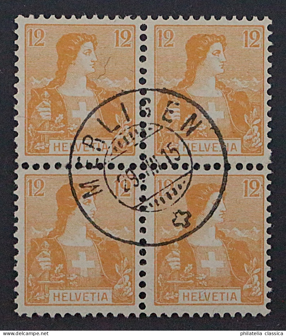 1907, SCHWEIZ 99, SBK 105 Im Viererblock, Zentrisch Gestempelt, KW 400,-SFr - Oblitérés