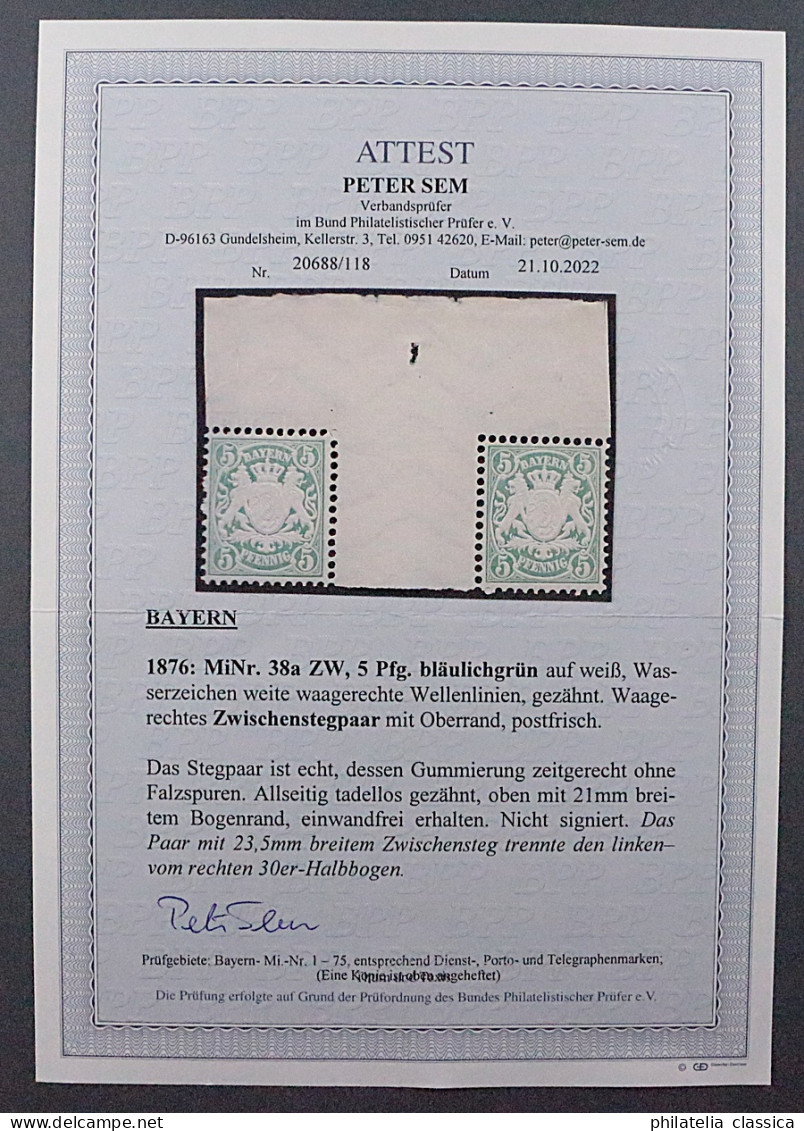 Bayern 38 A ZW ** Wappen 5 Pfg. Im ZWISCHENSTEGPAAR, Geprüft, SELTEN,  1000,- € - Postfris
