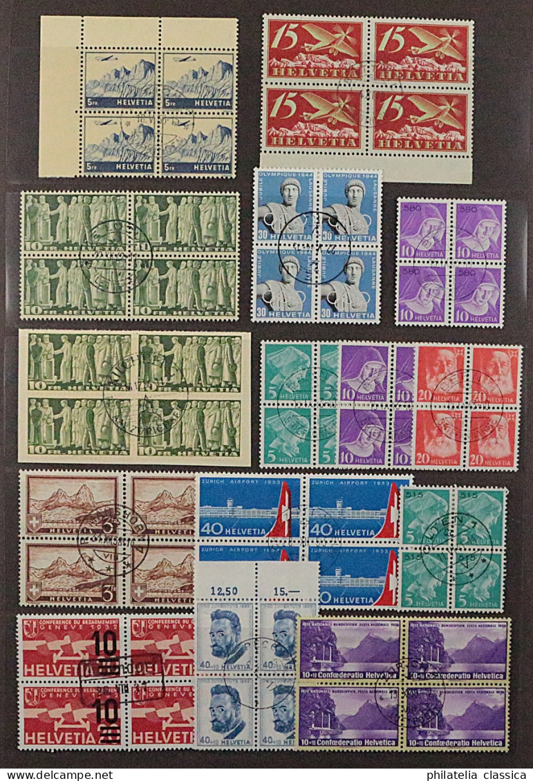 1892/1958, SCHWEIZ, 15 Hochwertige Viererblocks Mitt Zentrumstempel, 730,-SFr - Used Stamps