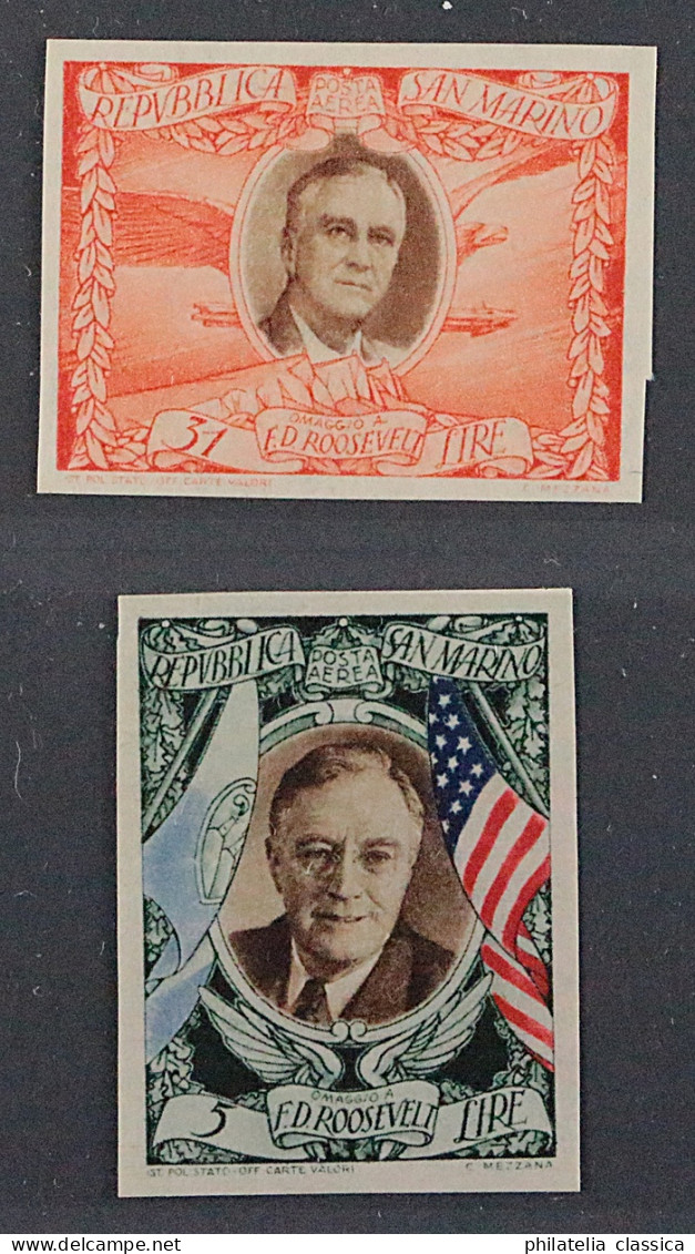 San Marino 364+366 U * Roosevelt 5 + 31 Lire UNGEZÄHNT, Originalgummi, 175 € - Unused Stamps