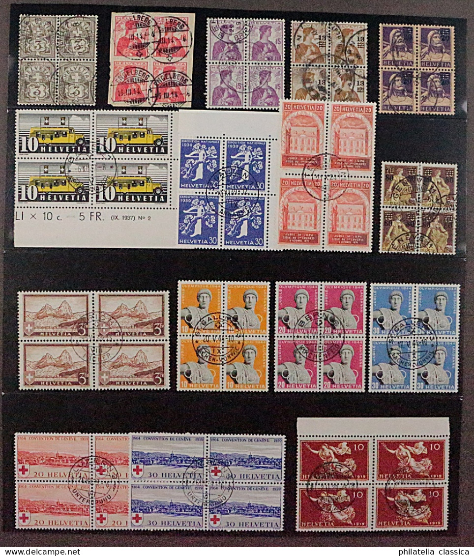 1894/44, SCHWEIZ 51-261, 14 Hochwertige Viererblocks Meist Zentrumstpl, 837,-SFr - Used Stamps