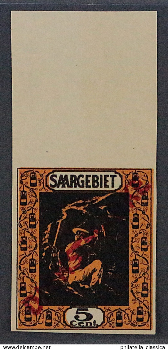 1922, SAAR Dienst 2 U ** 5 C. UNGEZÄHNT, Postfrisch, SELTEN, KW 220,-€ - Neufs