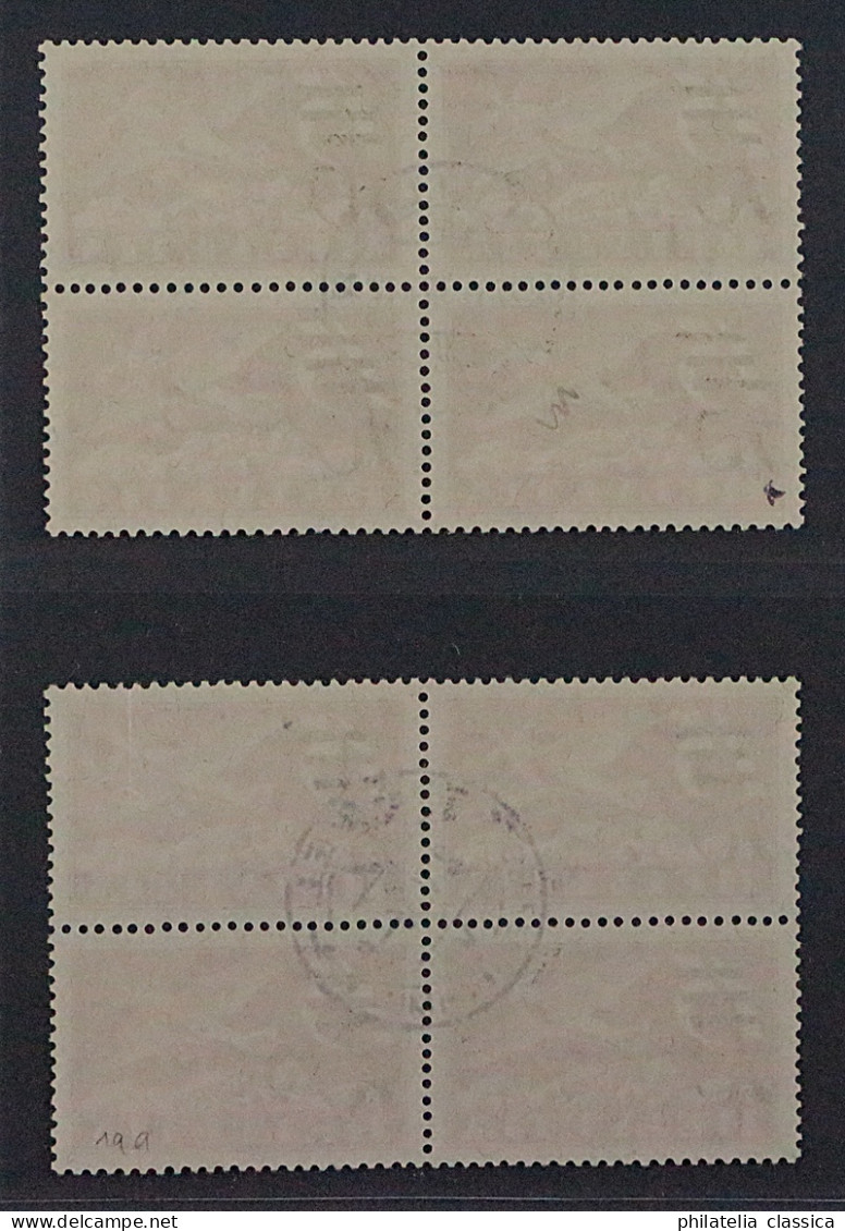 SCHWEIZ 285 A+b Viererblock Flugpost (SBK F19 A+b) Zentrum-Stempel, 760,-SFr - Used Stamps