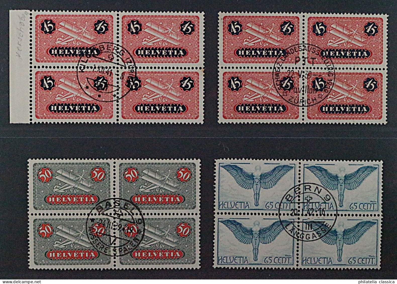 SCHWEIZ SBK F8-10z Flugpost VIERERBLOCKS Jeweils Zentrisch Gestempelt, 1135,-SFr - Used Stamps