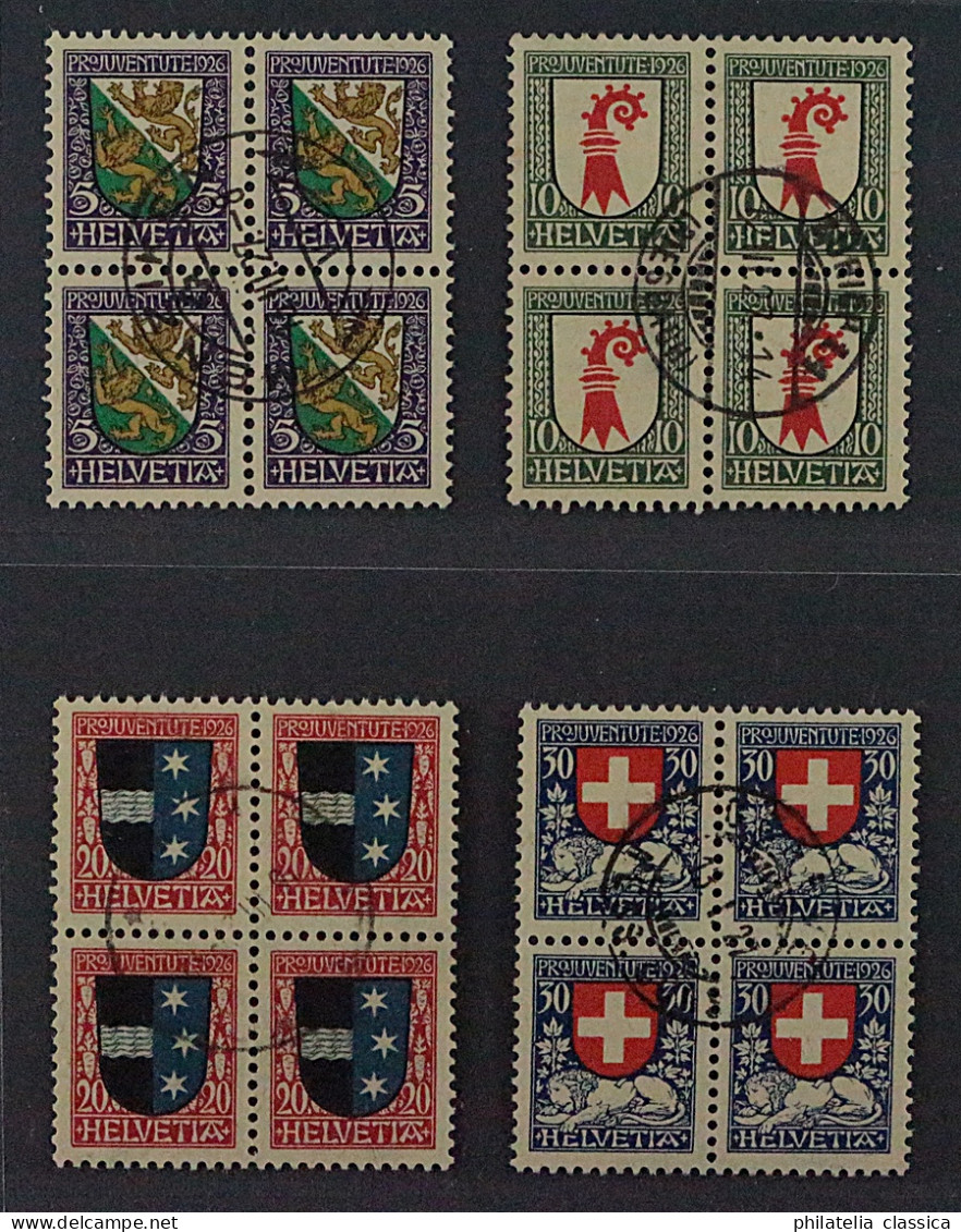 SCHWEIZ 218-21, VIERERBLOCK Juventute 1920 Komplett Mit ZentrumStempel 215,-SFr - Used Stamps
