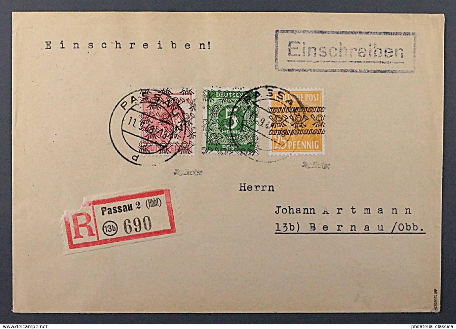 BIZONE IV/II, Ziffer 5 Pfg Netzaufdruck Auf R-Brief, Fotoattest, SELTEN, 500,-€+ - Brieven En Documenten