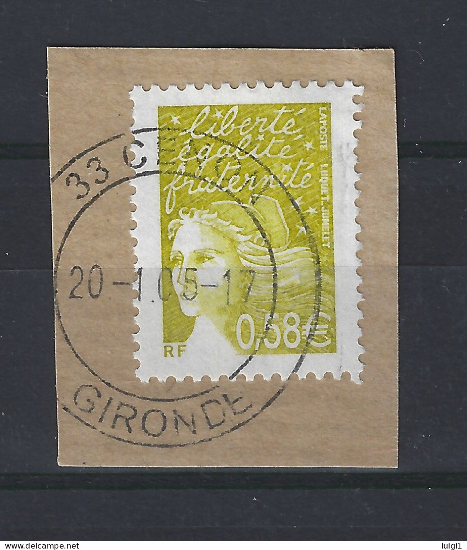 FRANCE - Marianne De LUQUET RF . Y&T N° 3570 - 0,58 € Jaune-olive. Très Belle Oblitération Sur Fragment. TB - 1997-2004 Marianne (14. Juli)