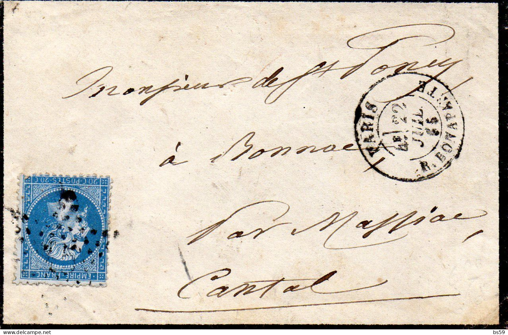 Paris - Env Sans Corr Affr N° 22 Obl Etoile 15 Tàd R. Bonaparte - 1849-1876: Periodo Clásico