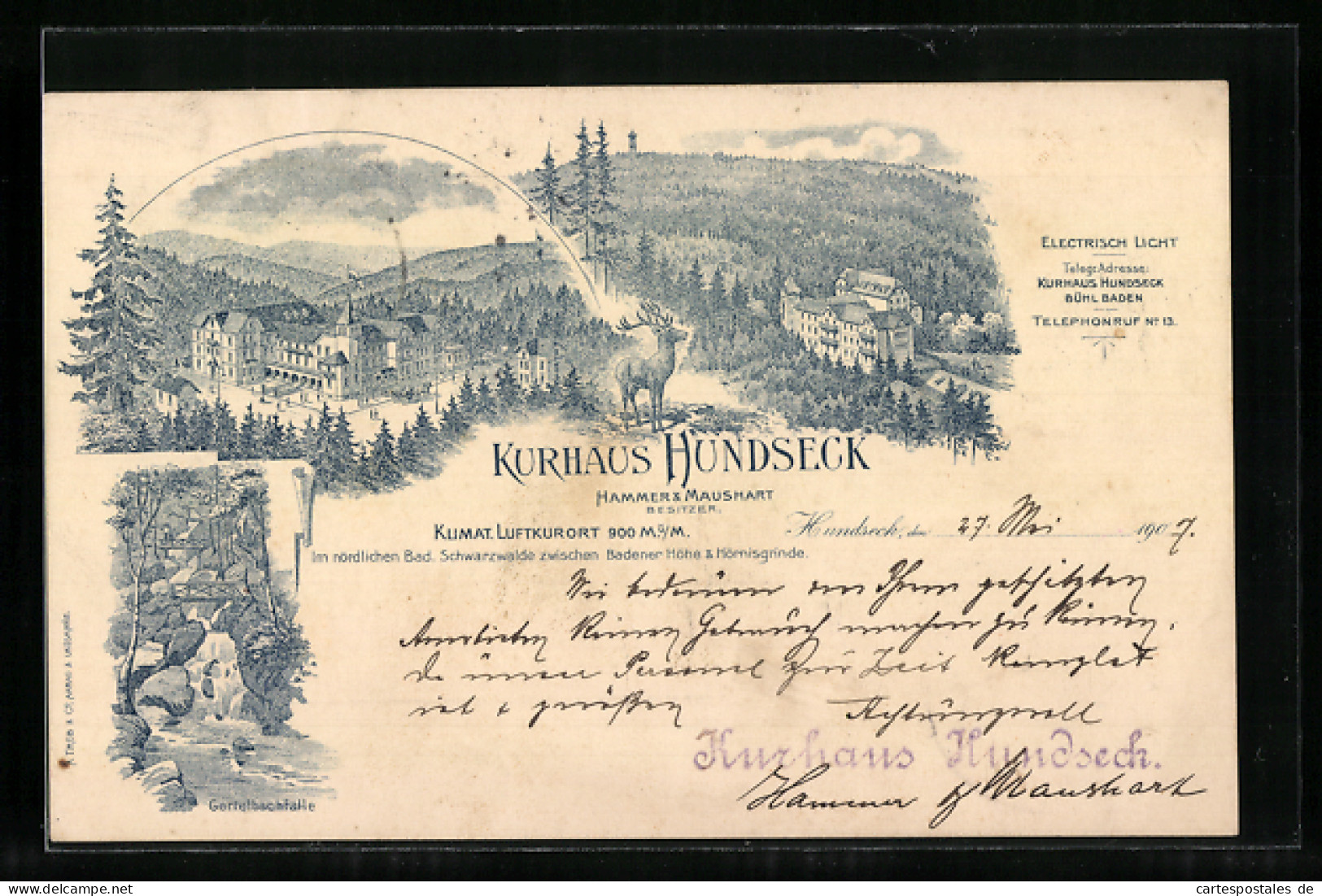 Lithographie Bühl /Baden, Kurhaus Hundseck  - Bühl