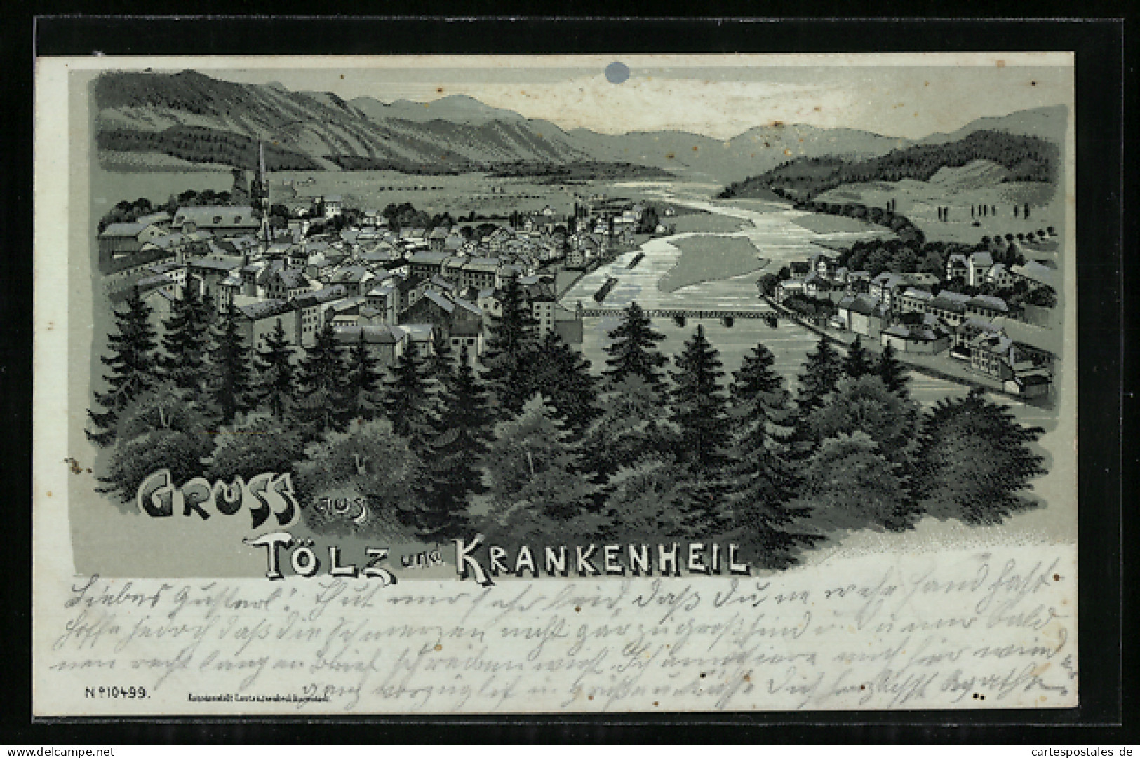 Mondschein-Lithographie Bad Tölz, Gesamtansicht Und Krankenheil  - Bad Tölz