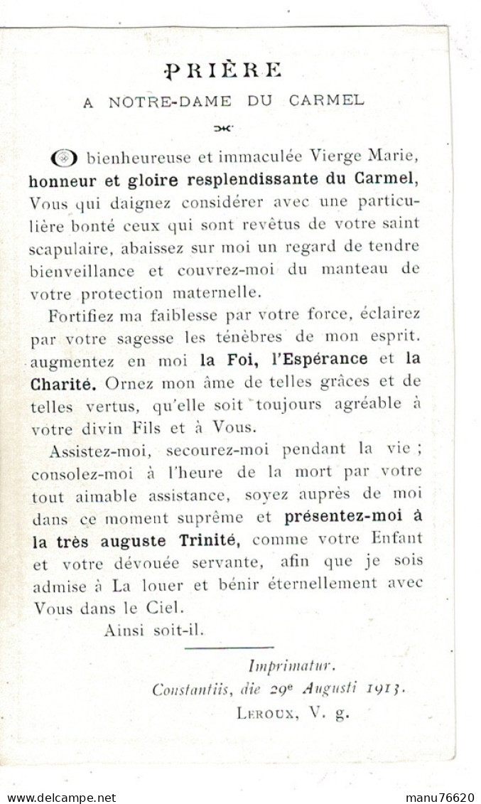 IMAGE RELIGIEUSE - CANIVET : Prière A Notre Dame Du Carmel ,Yrondy, Avranches .... - France . - Religion & Esotericism