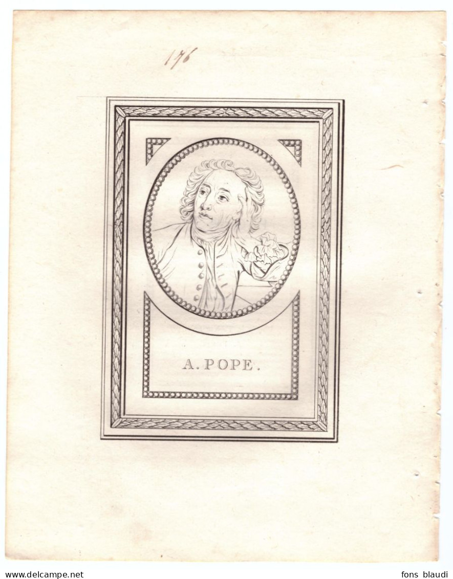 18ème Siècle - Gravure Sur Cuivre - Portrait De Alexander Pope (Londres 1688 - Twickenham 1744) Poète - Estampes & Gravures