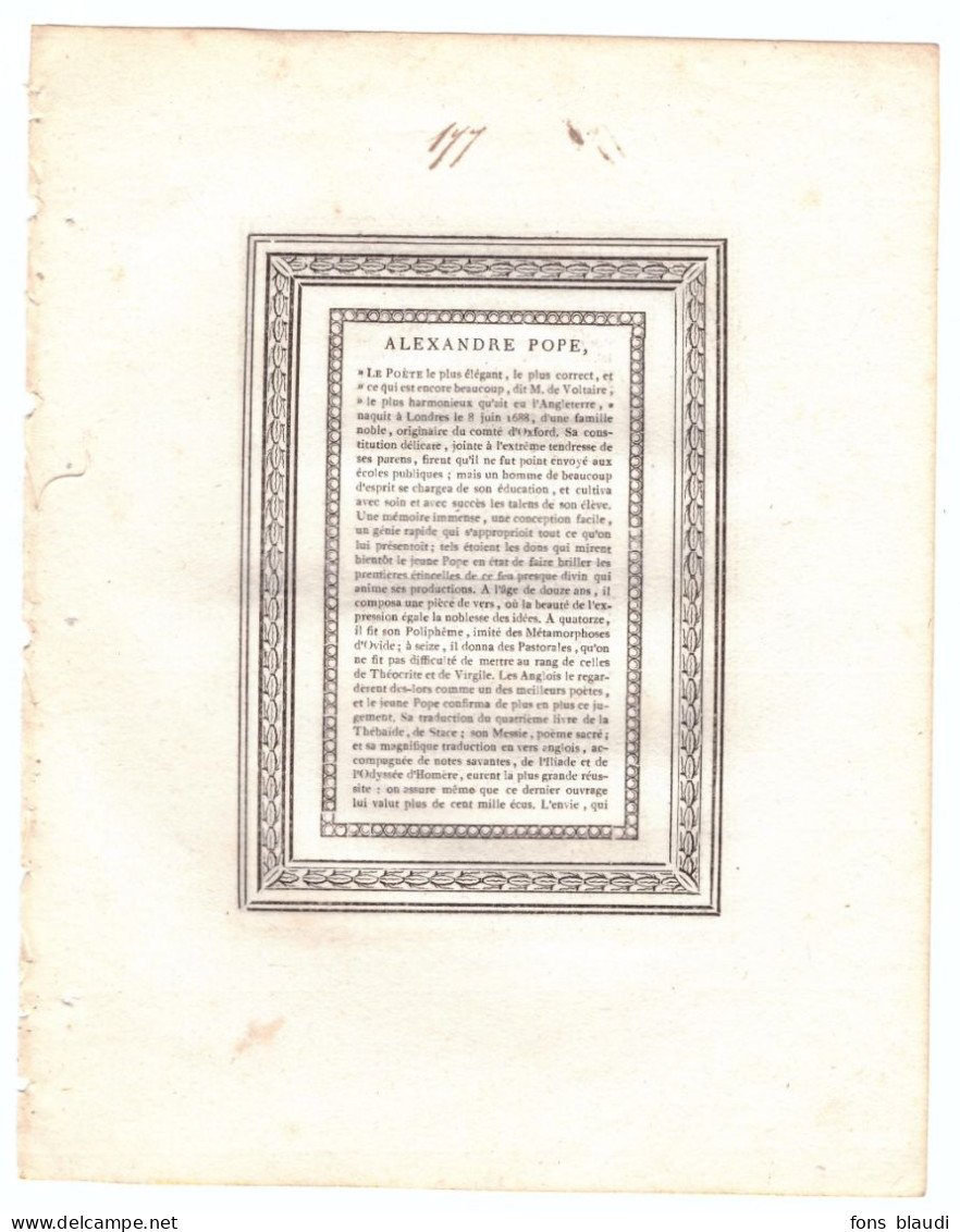 18ème Siècle - Gravure Sur Cuivre - Portrait De Alexander Pope (Londres 1688 - Twickenham 1744) Poète - Estampas & Grabados