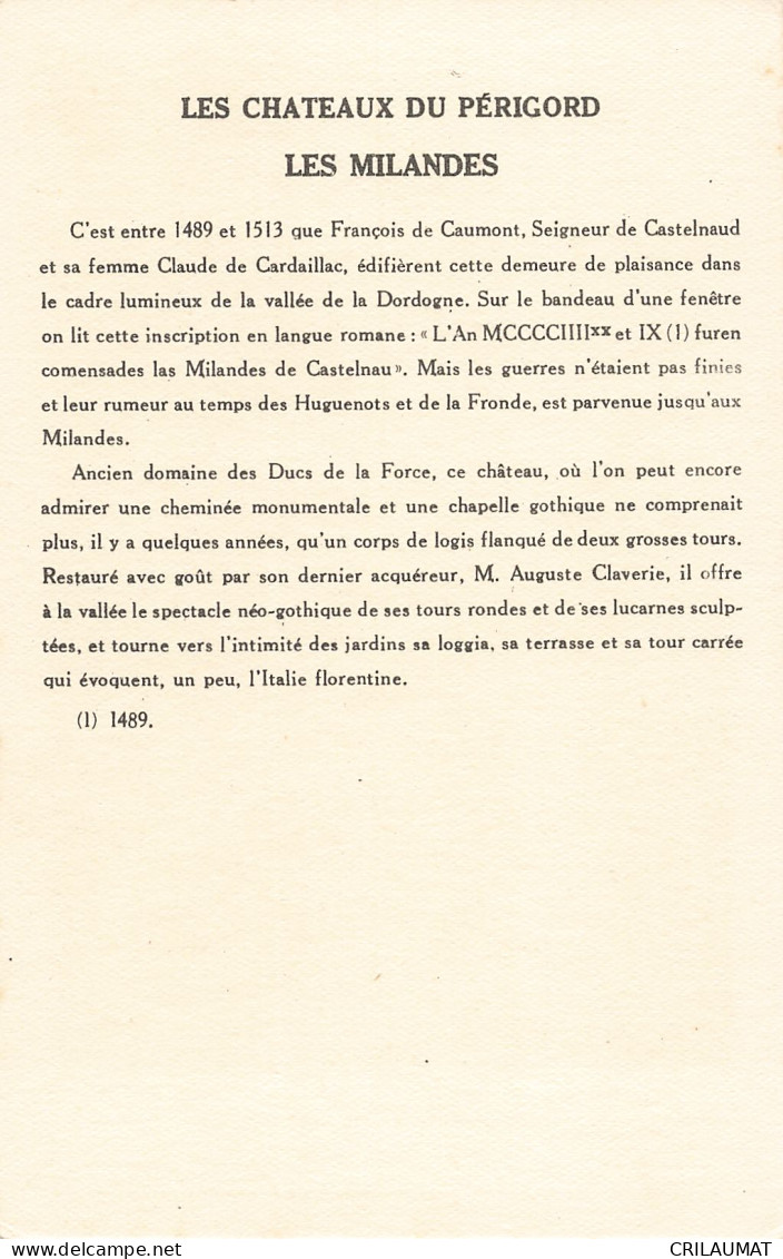 24-LES MILANDES-N°T5271-D/0133 - Autres & Non Classés