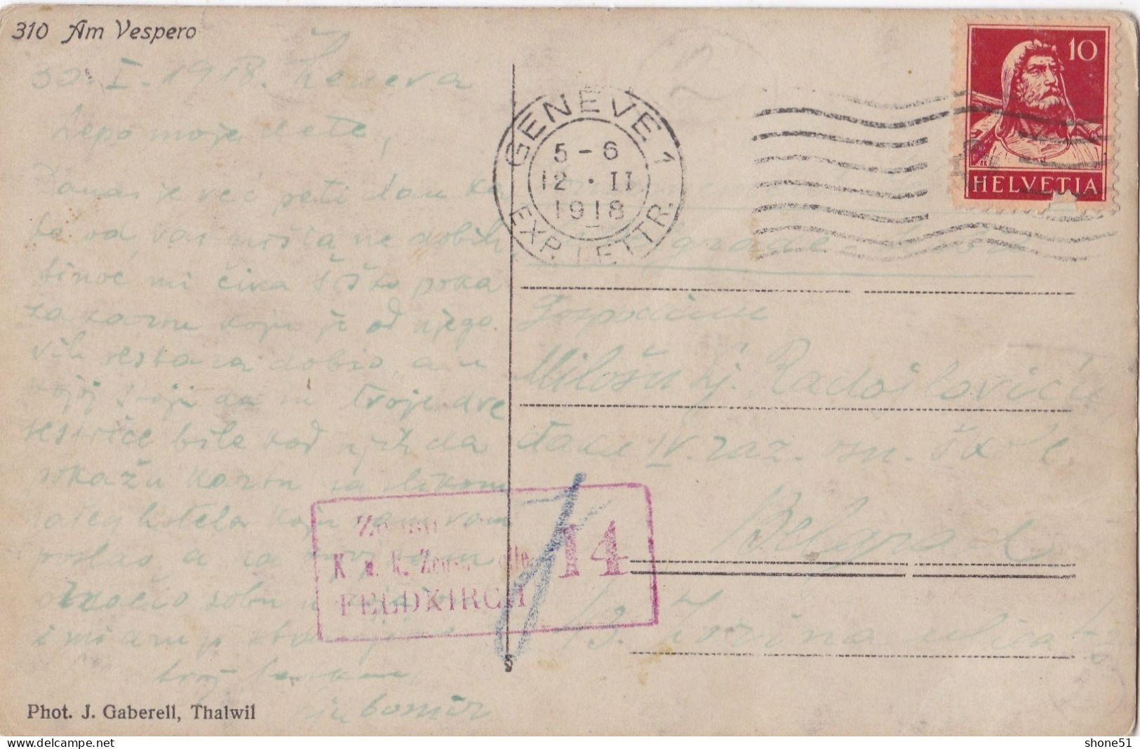 AM VESPERO - Travel Stamp - Censorship  1918 G. - Autres & Non Classés