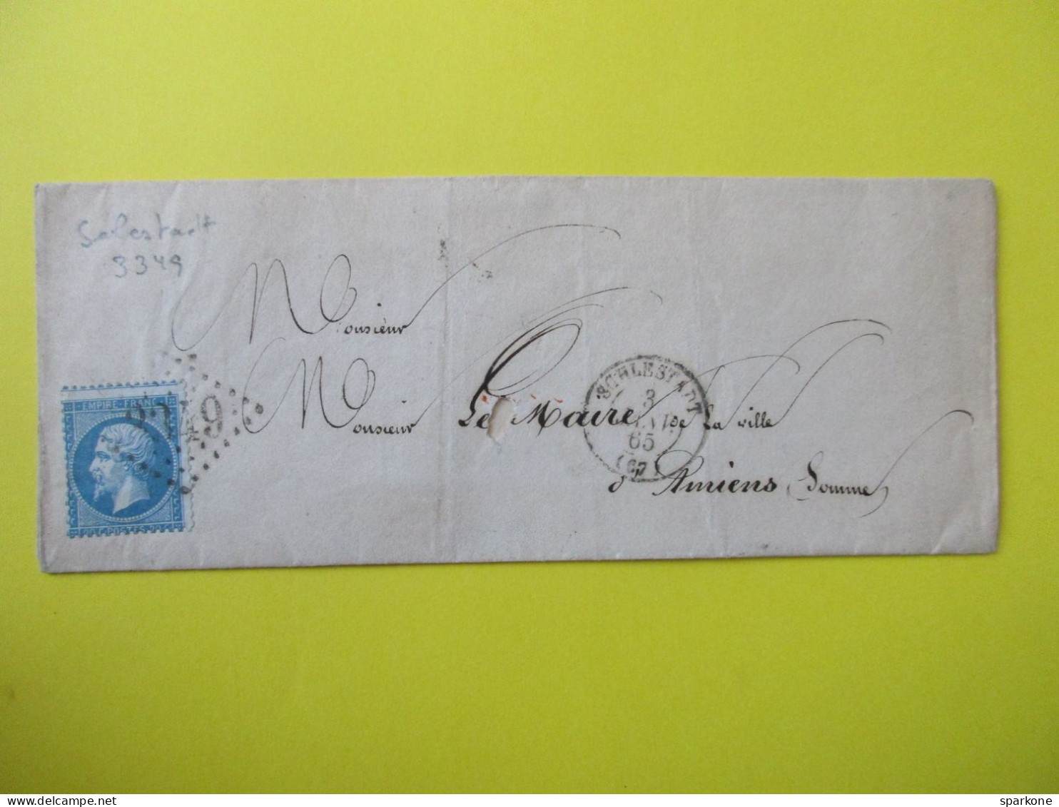Marcophilie - Enveloppe Lettre - Alsace Oblitération Schlestadt - Sélestat Pour Amiens - 1865 - Brieven En Documenten