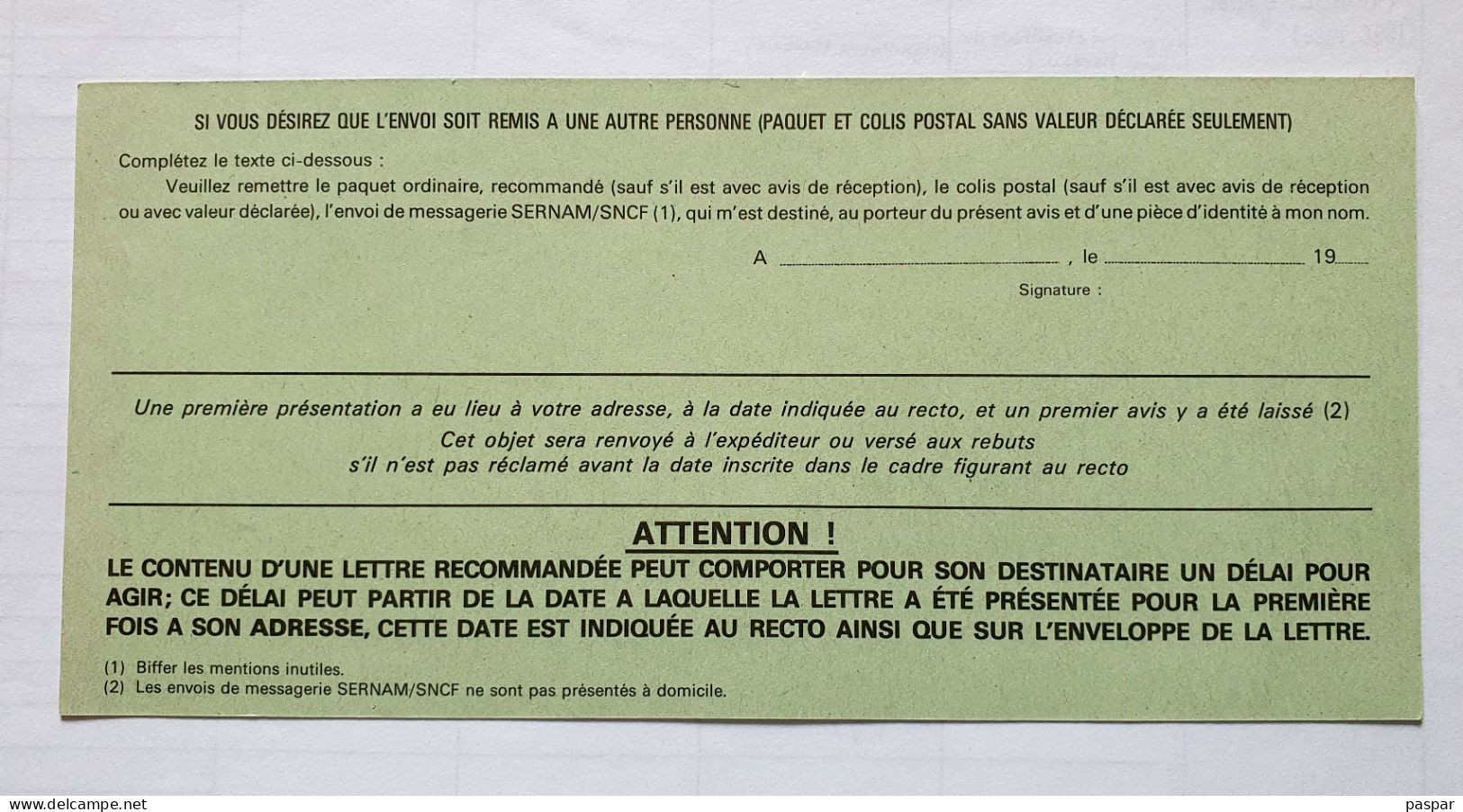 LA POSTE - DERNIER AVIS - Modèle N° 505 Bis - Documents De La Poste