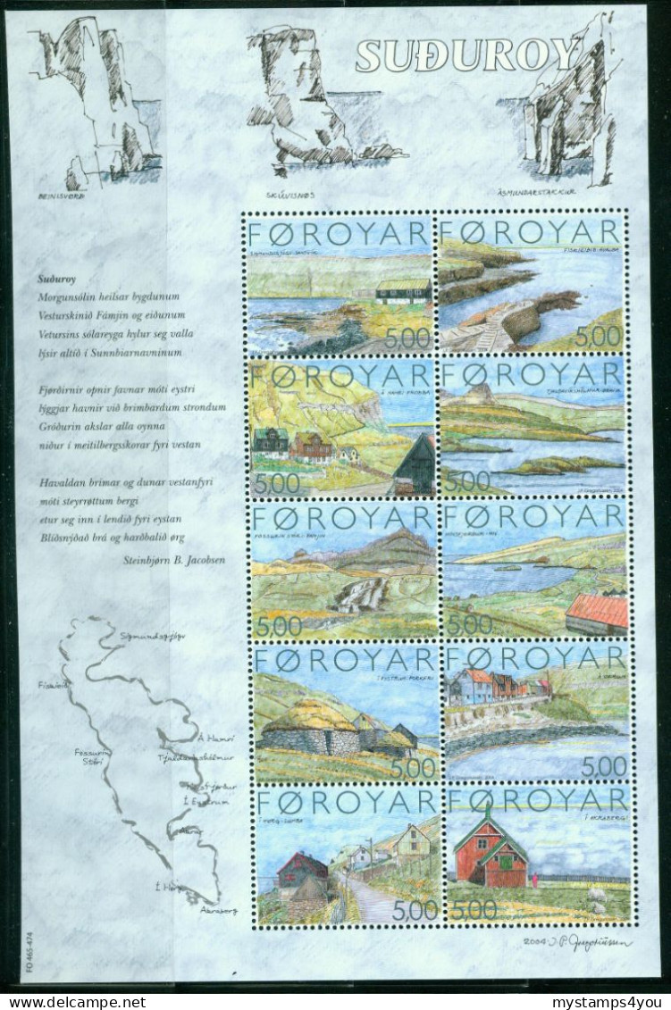 Bm Faroe Islands 2004 MiNr 473-482 Kleinbogen Sheet MNH | Settlements On Suduroy Island #kar-1511 - Islas Faeroes