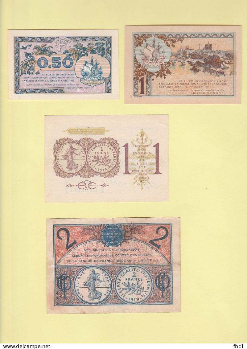 Lot De 4 Billets De La Chambre De Commerce De Paris - 50 Centimes - 1 Franc (X2) Et 2 Francs - Chamber Of Commerce