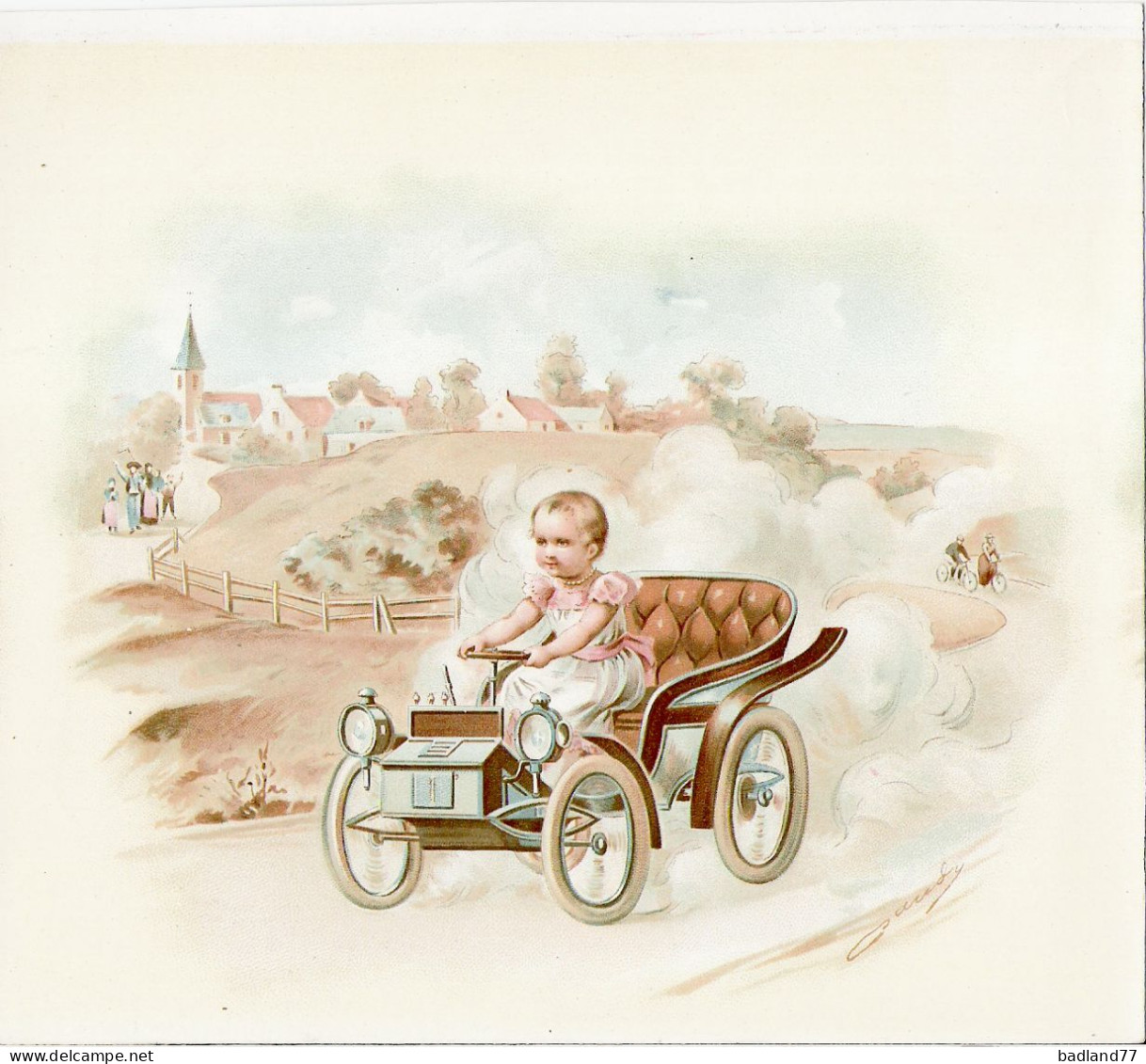 Grande Image Début XXe S. -  Bébé En Voiture  * - Autres & Non Classés