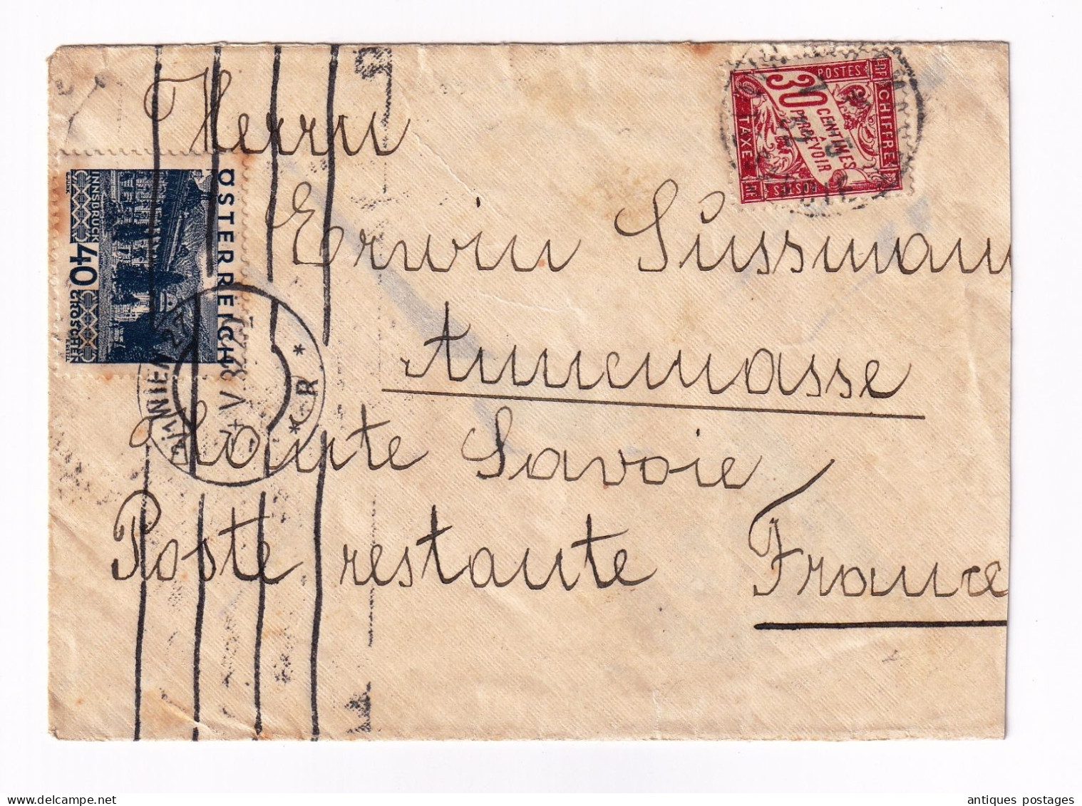 Lettre 1932 Wien Austria Österreich Süssmann Pour Annemasse Haute Savoie Timbre Taxe Autriche - Briefe U. Dokumente