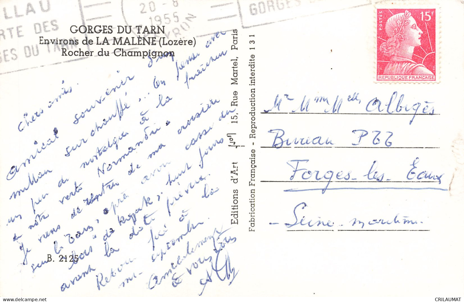 49-GORGES DU TARN ROCHER DU CHAMPIGNON-N°T5274-D/0245 - Gorges Du Tarn
