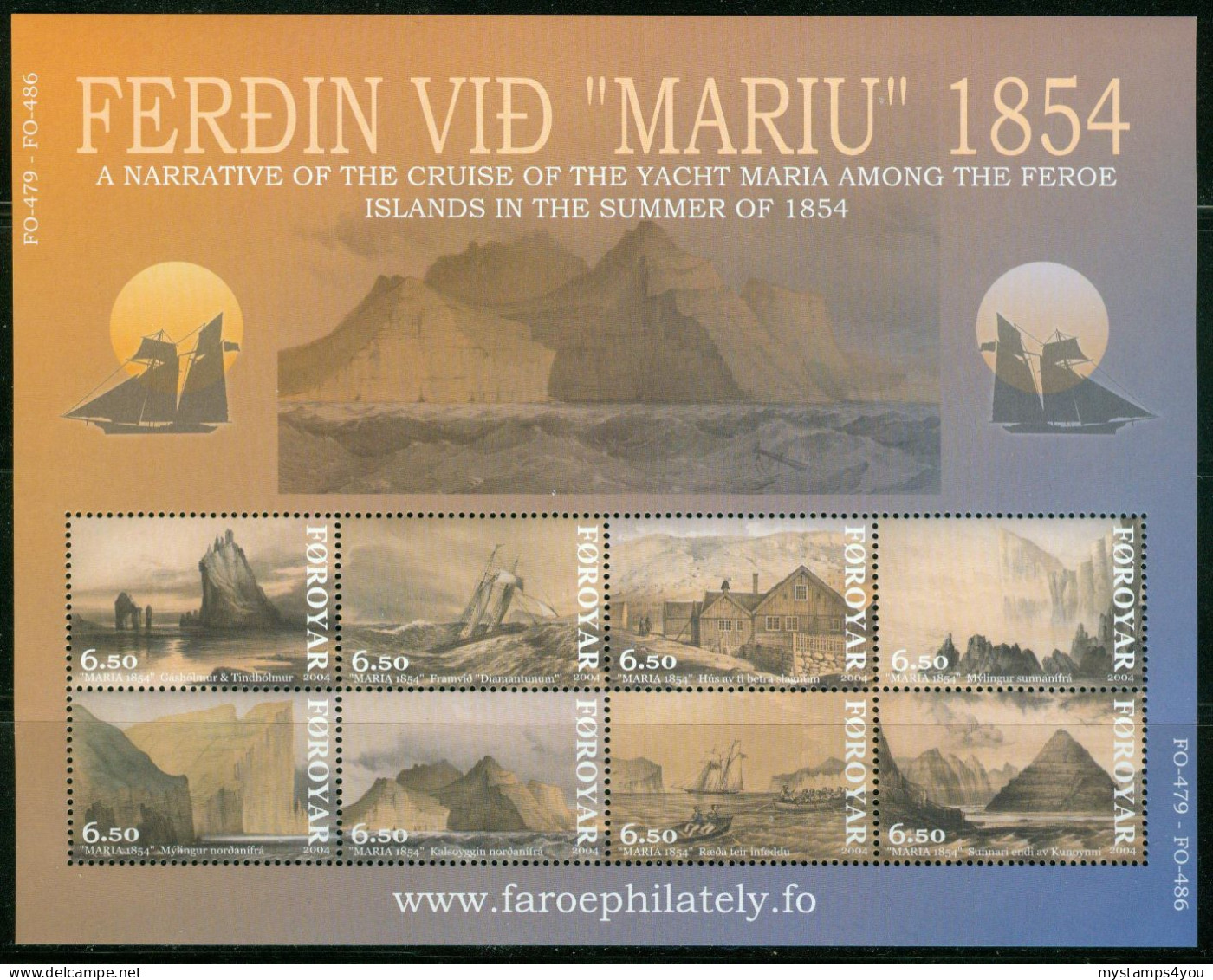 Bm Faroe Islands 2004 MiNr 487-494 Kleinbogen Sheet MNH | 150th Anniv Of Journal Of Cruise Of Maria (yacht) #kar-1512 - Faroe Islands