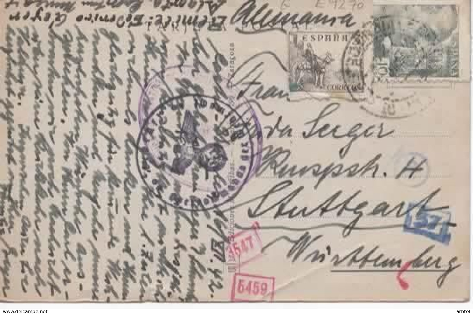 CASTRO URDIALES CANTABRIA TP A  STUTTGART CON CENSURA DE BILBAO Y ALEMANA 1942 - Covers & Documents