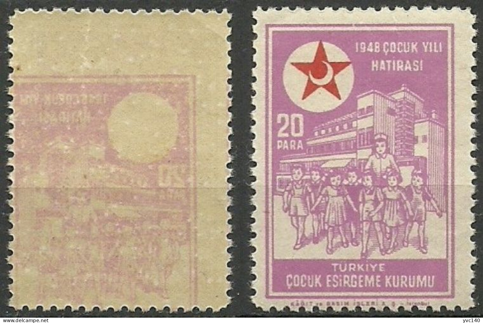 Turkey; 1948 Society For The Protection Of Children 20 P. "Abklatsch" - Charity Stamps